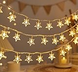 Quintrost Solar Sterne Lichterketten Außen, 6.5M 30 LED Weihnachten Sterne Lichterketten IP65 Wasserdicht, 8 Modi Solarlichterkette für Garten, Terrasse Weihnachtesbeleuchtung Dekoration, Warmweiß