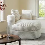 Fuffory Schlafsofa Couch Rundes Cord Schlafsessel Big Sofa Bett Sessel mit Schlaffunktion, 120 * 120 * 70cm Chaiselongue Polstersofa mit 2 Zierkissen Eckcouch für Wohnzimmer und Schlafzimmer Beige