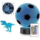 CSL-Computer Mybeo - Nachtlicht dimmbar 3D Hologram – Dinosaurier Mond Fußball - Lampe mit 3 Motiven - RGB Farbauswahl – für Kinder – USB-Stromversorgung – mit Fernbedienung – RGB Farbauswahl