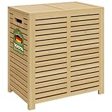 Bellamio Newa Wäschekorb aus Bambus – Wäschesammler 1 Fach 80 L – Wäschetonne mit Deckel – Wäschesack herausnehmbar & waschbar aus Oxford Gewebe – Wäschetruhe – Wäschebox 50x33x62  cm (HxTxB)