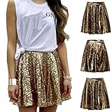 Pailletten Rock Damen Plisseerock Shiny Metallic Minirock Glitzer Kurz Rock Party Club Kostüm Faltenrock für Damen und Mädchen (Gold, L)