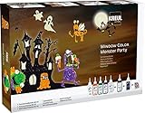 KREUL 42850 - Window Color Set Monster Party, 7 x 80 ml Fenstermalfarben, inkl. schwarze Konturenfarbe & Nachtleuchtfarbe, für kreative Kinder, Gruselspaß am Fenster und Motivvorlagen
