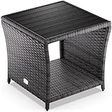 Casaria® Polyrattan Beistelltisch mit WPC Tischplatte 45x45x40 cm 80 kg Belastbarkeit Wetterfest Outdoor Garten Terrasse Balkon Tisch Gartenmöbel Grau