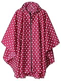 Regen Poncho Jacke Mantel für Erwachsene mit Kapuze wasserdicht mit Reißverschluss im Freien, Rosarot Punkte