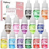 Lebensmittelfarbe Flüssige - 14 Farben Hochkonzentriert Lebensmittelfarbe für Backen, Kekse, Fondant, Macaron,DIY Seifen, Kunsthandwerk Einfärben - 6 ml Flaschen