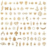 JIEYAO 100 Stück Anhänger Set, Schmuck Zubehör Zum Basteln, Mini Metall Vintage Aesthetic Charms für Halskette, Armband, Ohrring, DIY Handwerk - Gold