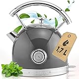 ProfiCook® Wasserkocher 1,7L im stilvollen Vintage-Design - Retro Wasserkocher mit massivem Metallgehäuse und Chrom-Applikationen - Wasserkocher mit Temperaturanzeige, 2200W - PC WKS 1192 anthrazit