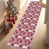 Dyjuaa Hirschkopf Hirsch Teppich Läufer 80x240 cm Küchenläufer Weihnachten rutschfest Waschbar Kurzflor Teppichläufer Bettumrandung Carpet für Flur, Küche, Eingang, Wohnzimmer