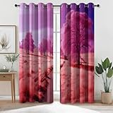 Verdunkelungsvorhänge H260 x B140 cm (2er Pack), Fantasie Gras Bäume, Weich Vorhänge Blickdicht mit rostfreien Ösen, stilvoller Luxus-Vorhang für Wohnzimmer Schlafzimmer, Rosa Lila