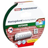 tesa Powerbond Outdoor - Doppelseitiges Montageband für den Außenbereich - Wasserfestes, starkes, UV-beständiges Klebeband - 5 m x 19 mm