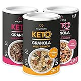 Tulipans Keto Granola ohne Zucker | 3 Sorten Crunch Protein-Müsli Low Carb | 85 % weniger Kohlenhydrate als herkömmliche Müslis | Unterstützt ketogene Ernährung | 3 x 250 g Keto Müsli vegan