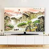 Hixingo TV Abdeckung Staubschutzhülle, 3D Sonnenaufgang Muster TV Staubschutzhülle 32-80inch TV Abdeckung Schutzhülle Fernseher Fernsehabdeckung TV Schutzhülle (55inch,Chinesisch Stil)