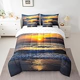 Feelyou Beach Wave Bettwäsche-Set, Meereswelle, Surfen, Sonnenuntergang, Bett in einer Tasche, nautisches Hawaii-Sommer-Strand-Bettwäsche-Set, King-Size-Größe, 7-teiliges Bettwäsche-Set mit Bettdecke,