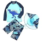 AIWUHE Badehose Jungen Schwimmshirt Kinder UV Schutz Badeset mit Badekappe Cartoon Langarm (as3, Numeric, Numeric_110, Numeric_116, Regular)
