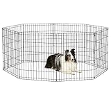 Hunde-Gehege aus Metall, zusammenklappbar, ohne Tür, inklusive Erdspießen, bietet 1,5 m² Spielfläche, 76 cm hoch, schwarze, E-Beschichtung