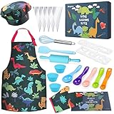 Anpro Chef-Set Koch-und Backset für Kinder, Backset Rollenspiele maßgeschneiderte Jungenschürzen, Kochmützen, Handschuhe und Dinosauriermuster Kinderkoch Rollenspielkostüme, Kinder ab 3-7