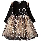 DXTON Mädchen Kleid Einhorn Gedruckt Prinzessin Freizeit Knielang Langarm Kleid Winter SchwarzLh4866 8T