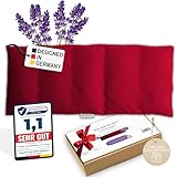 MAYSON® BIO Kirschkernkissen mit Lavendel - Mikrowellengeeignetes Wärmekissen - mit Waschbarem Flauschbezug - 100% Baumwolle - 50x20cm - Handgefertigt mit Liebe - Beige/Rot (Rot XXL)
