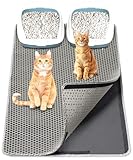 Plazzid® Katzenklo Matte 90 x 60 cm groß XXL Grau Wasserdichte Katzenstreu Matte mit Klettverschluss Unterlage Katzenklo Katzentoilette Matte Vorleger Katzenmatte Katzenklo Cat Litter Mat