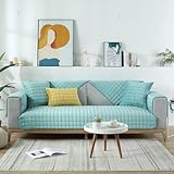 Warmer Samt rutschfeste Sofabezüge Möbelschutz für 3 Kissen Couch Loveseat Recliner & L-förmige Sofa Armlehne & Rückenlehne Seeblau 90x160cm