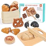 XIAPIA Kinderküche Zubehör aus Holz, Spielküche Zubehör Brot zum Schneiden mit Schneidebrett und Brotmesser, Bäckerei Lebensmittel Kinderspielzeug Rollenspiel, Geschenk zum Geburtstag Junge Mädchen