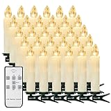 yunsheng 30er Weihnachtsbaumkerzen mit Fernbedienung Timer, Warmweiß Christbaumkerzen Kabellos, Batteriebetriebene Flammenlose Flackern Weihnachtsbaum Lichterkette, Wasserdicht, Weihnachtsdekoration