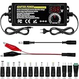 Jubaopen Netzteil Universal 3A-72W, Einstellbares Netzteil 3V-24V, Verstellbarer Netzadapter 100V-240V AC to DC, mit LED Spannungsanzeige und 14 Tipps für Haushaltselektronik, DC Motor 3A Max