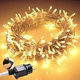 Led Lichterkette Außen 20M 200LEDs, Lichterkette Outdoor Wetterfest mit Stecker, Weihnachtsbeleuchtung außen Warmweiß mit 8 Modi und Timerfunktion für Weihnachten Hochzeit Ostern Garten Party
