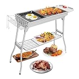 Outopee Großer Edelstahl BBQ Holzkohlegrill, 99,1 x 30,5 x 71,1 cm, tragbarer & faltbarer Grill, Outdoor, Terrasse, Garten, Heizung, Smoker zum Kochen, Camping, Wandern, Picknick, Garten, Strandparty
