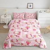 Homemissing Cute Axolotl Rosa Steppbett Kinder Bettdecke 200x200cm für Jungen Mädchen Kawaii Ozean Sealife 4-Jahreszeiten Bettdecke Atmungsaktiv Cartoon Salamander Steppdecke Prinzessin Dekor