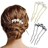 2 Stück U-Förmige Perle Haarnadeln，Metall Haarnadel Vintage Stil Französische Haarnadel für Frauen Mädchen U Form Haarnadeln für Party Dekoration