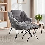 LIFEISLE Ohrensessel Stuhl mit Hocker, Lazy Chair, Relaxsessel mit Armlehnen, Moderner Loungestuhl mit Fußstütze und Seitentasche im Wohnzimmer Schlafzimmer Lesesessel,Cord Grau