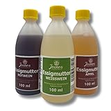 Essigmutter 3-erSet, Rotwein, Weißwein, Apfel, á 100 ml Flaschen, Starterlösung für hausgemachten Essig