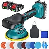 XIAZIR Polishing Schnurlose Poliermaschine - 6-Zoll-Autopolierer mit 2 Stück 21V 2000mAh Lithium-Akku und 13 PCS Aufsätze, Auto-Poliermaschine 6 variable Geschwindigkeit 5500RPM