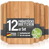 12er-Set Frühstücksbrettchen aus Bambus Holz - 22x14x0,8cm Holzbrettchen Set Brettchen Frühstücksbrett Holzbrett