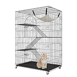VEVOR Katzenkäfig mit 4 Ebenen und 2 Türen Katzengehege 90x60x133 cm Kleintierkäfig aus Eisen mit lackierter Oberfläche Nagerkäfig mit 3 Leiter Ideal für Katzen und andere kleine Tiere