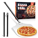 Homikit Pizzaschieber, 85cm Abnehmbaren Griff & 42 x 30cm Rechteckig Großer Fläche, Pizzawender Pizzaschaufel aus Harteloxiertes Aluminium für Backofen Grill Steinofen, Leichten Gleiten auf Pizzastein