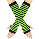 Lange fingerlose Damenhandschuhe, 1 Paar gestreifte Armwärmer, fingerlose Daumenloch-Handschuhe für Frauen und Mädchen