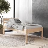 Hansales Seniorenbett 70x200 cm Anu aus Massivholz FSC® Birkenholz ohne Rollrost - über 350 kg - Holzbett 55 cm hoch mit Kopfteil, Vollhozlbett, Komfortbett.