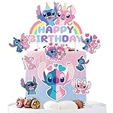 OVOparty Stich Tortendeko Mädchen, Stich Kuchen Deko Kindergeburtstag, Lio und Stich Cake Topper Set, Happy Birthday Topper für Kinder Geburtstag Party Kuchen Dekoration Supplies (C)