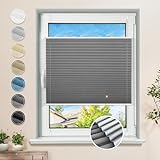Plissee ohne Bohren Verdunkelung Klemmfix Grau 55x130cm Thermo Plissees 100% Verdunklung Rollos für Fenster & Tür Verdunklungsplissee ohne Bohren Sichtschutz und Sonnenschutz