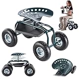 KADAX Gartenrollsitz für Gartenarbeit, Gartenwagen mit Praktischer Ablage, Fahrbarer Gartensitz, Mobiler Rollsitz, Gartenhocker auf Rollen (Grün - Schwarz)