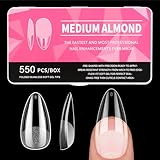 Nageltips Mandel, 550 Stück Tips für Gelnägel, 11 Größen Full Cover Gel Nail Tips, Vorpolierte Künstliche Nägel Nagelverlängerung für Nageltechniker, Einsteiger und Nail Art Studios