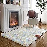 Obundi Teppich Wohnzimmer,Hochflor-Teppich | Anti-Rutsch Teppich | Waschbarer Teppich,für Schlafzimmer Kinderzimmer Lounge (Regenbogen,60×120 cm)