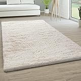 Paco Home Hochflor Teppich Wohnzimmer rutschfest Fellteppich Shaggy Flauschig Weich Modern Kunstfell Fell Imitat Einfarbig, Grösse:80x150 cm, Farbe:Ivory (Creme)