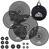 EASTRCOK Becken Set Low Volume Becken Pack Becken Set,14'hi-hat+16' crash+18' crash+20' ride mit Beckentasche und Beckenfilzen(Schwarz)