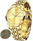 OLEVS Uhr Herren Luxus Diamant Edelstahl Wasserdicht Analog Datumsanzeige Business Original Gold Armbanduhr Herren