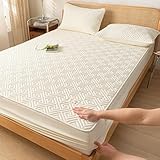 Weiche Matratzen Topper, Wasserdichter Matratzenschoner, Dünne Atmungsaktive Matratzenauflage, für Alle Jahreszeiten Beige B 150x200cm