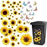 Fitbitop Mülltonnen Aufkleber, Wetterfest Sonnenblumen Deko Mülltonnenaufkleber, Sticker Blumen, Selbstklebender Sonnenblumen Wasserfeste Aufkleber für Wand, Tür, Mülleimer, Kühlschrank