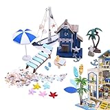 Miniatur-Strandpuppenhaus-Set, 26-teilig, Muscheln, Regenschirmstuhl, Miniaturspielzeug, Puppenhausdekoration, kleines Meerhaus, Strandpuppenhaus